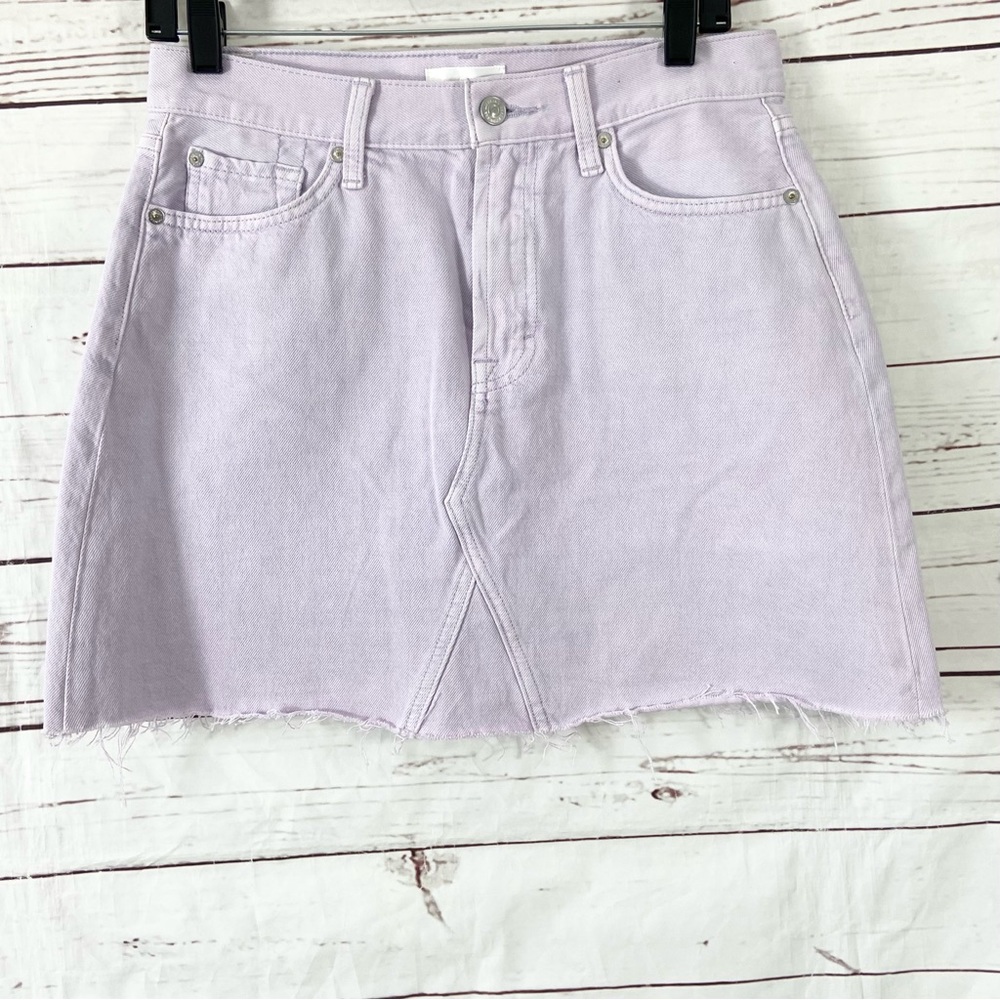 7 For All Mankind Denim Jean Skirt Women’s 29 Purple Raw‎ Hem.